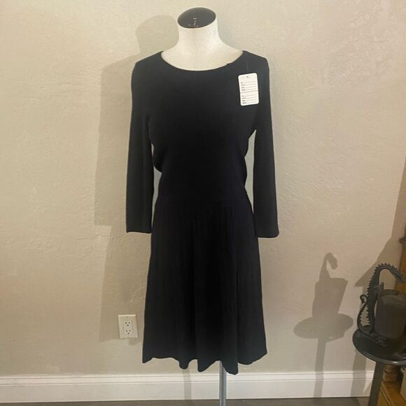 Talbots Black Pleated Knit Dress Sz M petite - Picture 1 of 11